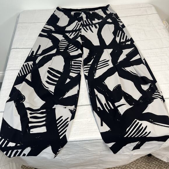 Porto San Francisco Italy Pants sz 2 Medium Black Gray Geometric Lantern Balloon - Picture 10 of 10